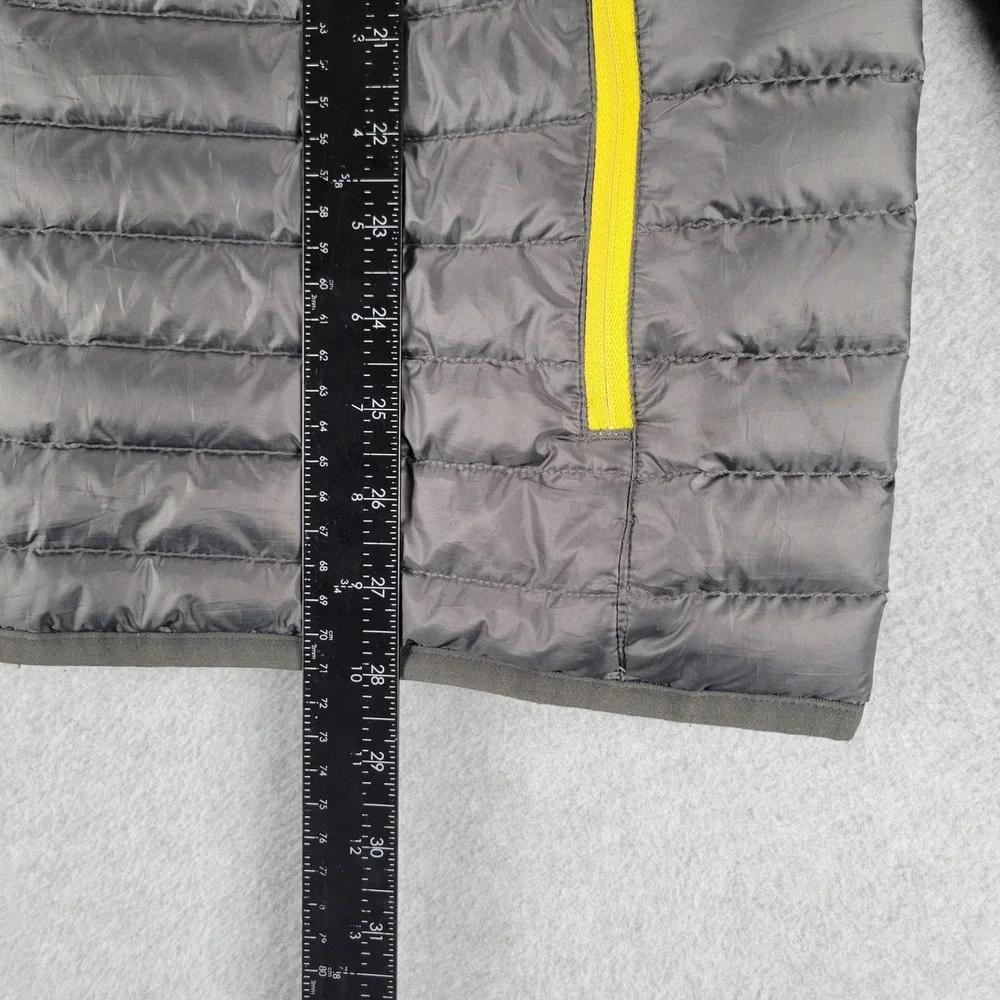 Eddie Bauer EB650 Down Puffer‎ Jacket Mens Medium Gray Yellow Full Zip Quilted